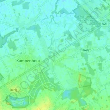 Topografische kaart Ruisbeek, hoogte, reliëf