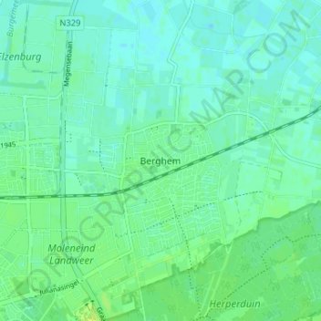 Topografische kaart Berghem, hoogte, reliëf