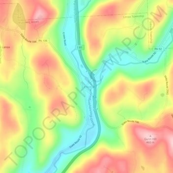 Topografische kaart Lenox, hoogte, reliëf