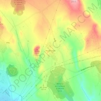 Topografische kaart Nuraxi Figus, hoogte, reliëf