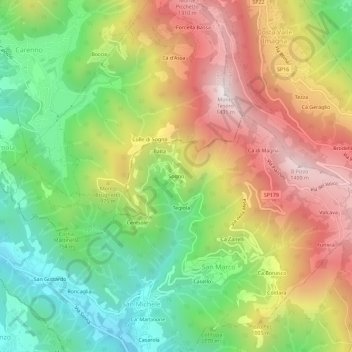 Topografische kaart Sogno, hoogte, reliëf