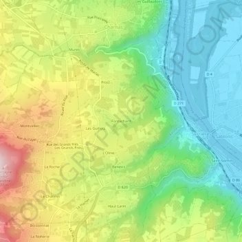 Topografische kaart Fontachard, hoogte, reliëf