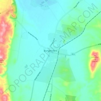 Topografische kaart Bungendore, hoogte, reliëf