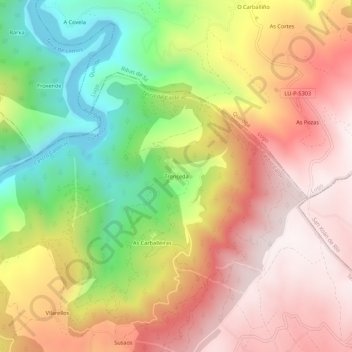 Topografische kaart Tronceda, hoogte, reliëf