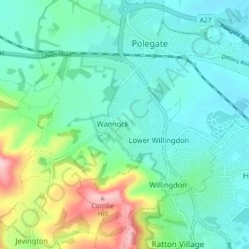 Topografische kaart Wannock, hoogte, reliëf