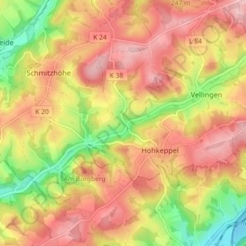 Topografische kaart Loxsteeg, hoogte, reliëf