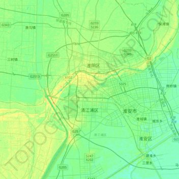 Topografische kaart Huai'an, hoogte, reliëf