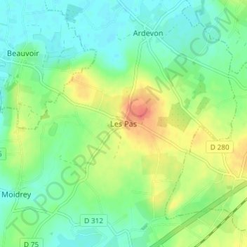 Topografische kaart Les Pas, hoogte, reliëf