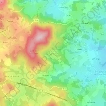 Topografische kaart Monplaisir, hoogte, reliëf
