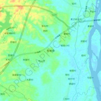 Topografische kaart 黄坡镇, hoogte, reliëf