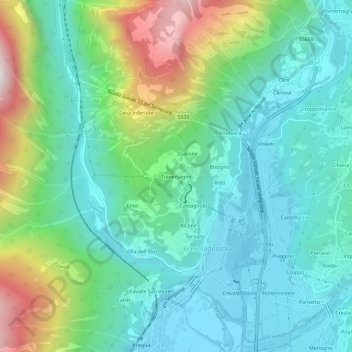 Topografische kaart Traversagno, hoogte, reliëf