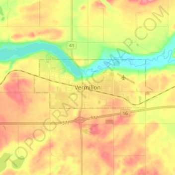 Topografische kaart Vermilion, hoogte, reliëf