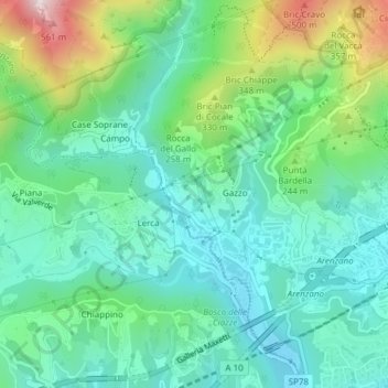Topografische kaart Bornio, hoogte, reliëf