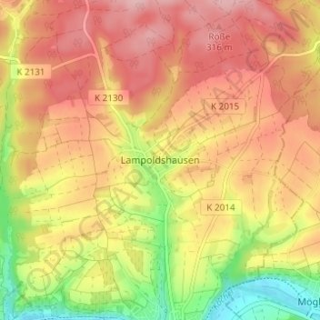 Topografische kaart Lampoldshausen, hoogte, reliëf