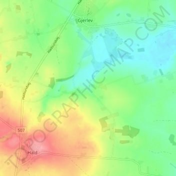 Topografische kaart Stouby, hoogte, reliëf