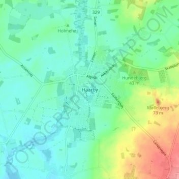 Topografische kaart Haarby, hoogte, reliëf
