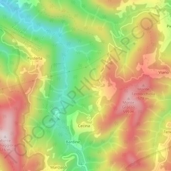 Topografische kaart Casalina, hoogte, reliëf