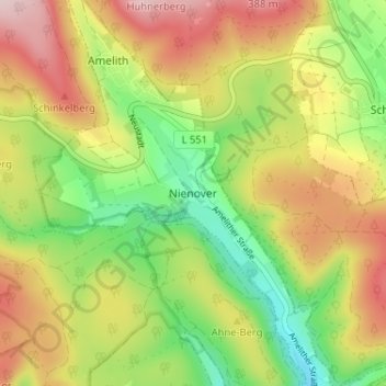Topografische kaart Nienover, hoogte, reliëf