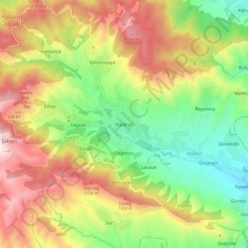 Topografische kaart Hadrut, hoogte, reliëf