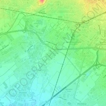 Topografische kaart Grumellina, hoogte, reliëf