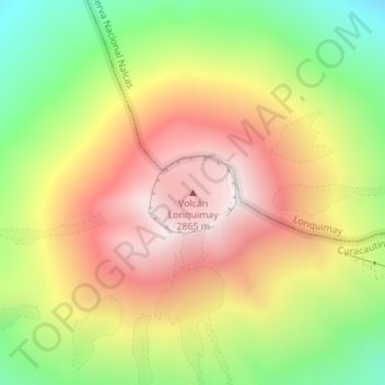 Topografische kaart Volcán Lonquimay, hoogte, reliëf