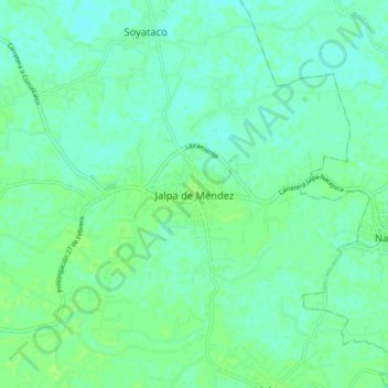 Topografische kaart Jalpa de Méndez, hoogte, reliëf
