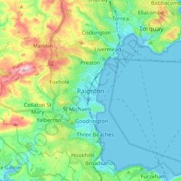 Topografische kaart Paignton, hoogte, reliëf
