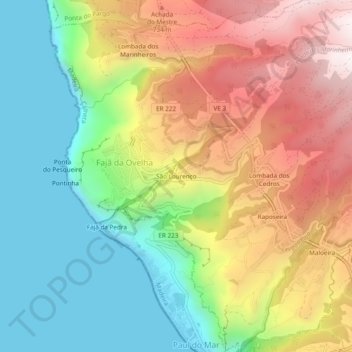 Topografische kaart São Lourenço, hoogte, reliëf