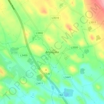 Topografische kaart Annayalla, hoogte, reliëf