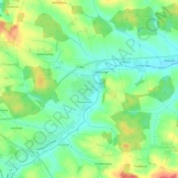 Topografische kaart Binabiburg, hoogte, reliëf