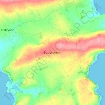 Topografische kaart Butlerstown, hoogte, reliëf