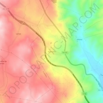 Topografische kaart Guimarei, hoogte, reliëf