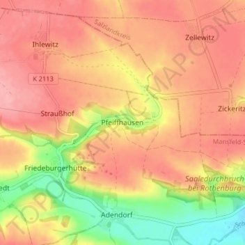 Topografische kaart Pfeiffhausen, hoogte, reliëf