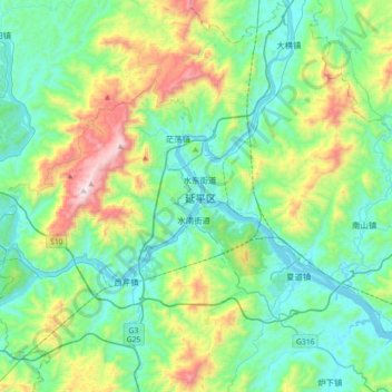 Topografische kaart 南平市, hoogte, reliëf
