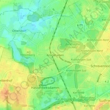 Topografische kaart Kronshagen, hoogte, reliëf