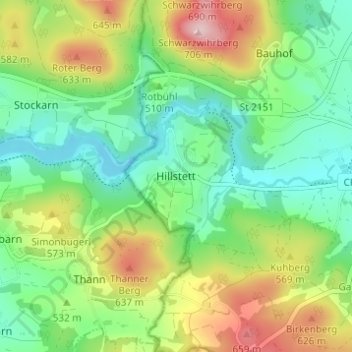 Topografische kaart Hillstett, hoogte, reliëf