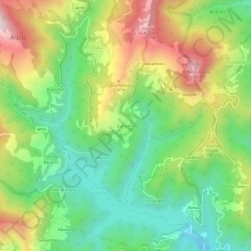Topografische kaart Caffarena, hoogte, reliëf