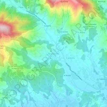Topografische kaart Mutigliano, hoogte, reliëf