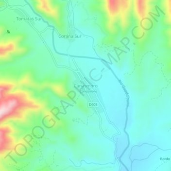Topografische kaart Canasmoro, hoogte, reliëf