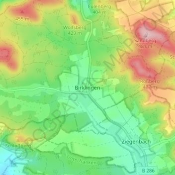 Topografische kaart Birklingen, hoogte, reliëf
