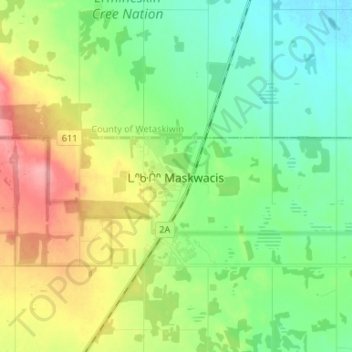 Topografische kaart Maskwacis, hoogte, reliëf