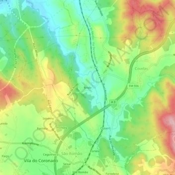 Topografische kaart Rindo, hoogte, reliëf