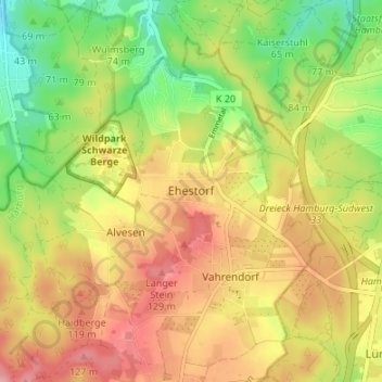 Topografische kaart Ehestorf, hoogte, reliëf