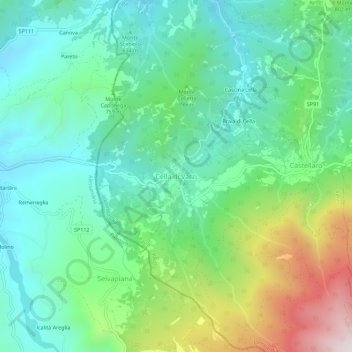 Topografische kaart Cella di Varzi, hoogte, reliëf