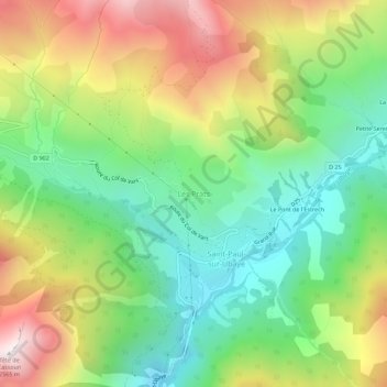 Topografische kaart Les Prats, hoogte, reliëf