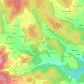 Topografische kaart Corneda, hoogte, reliëf
