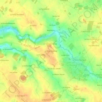 Topografische kaart Le Petit Chatenay, hoogte, reliëf