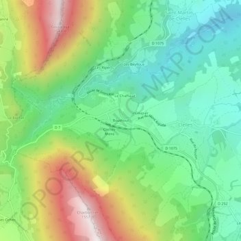 Topografische kaart Bouthoui, hoogte, reliëf