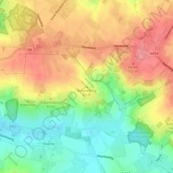 Topografische kaart Boigneberg, hoogte, reliëf