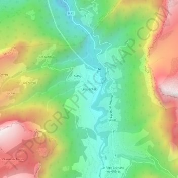 Topografische kaart Les Ouches, hoogte, reliëf
